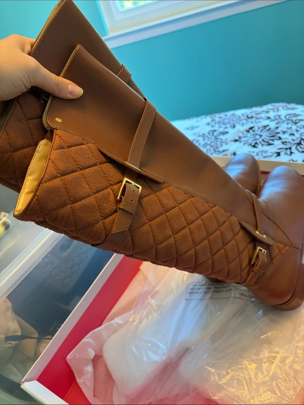 Isaac Mizrahi Quilted camel brown Riding Boots